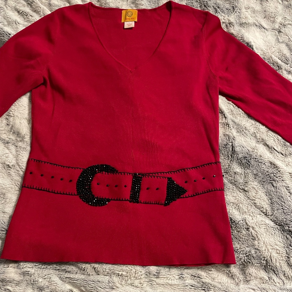 Ruby Rd. Bedazzled Red Sexy Bedazzled  sweater-top, size L - Picture 5 of 7